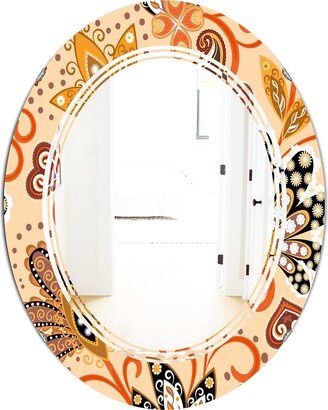 Designart 'Retro Indian Floral Batik III' Printed Modern Round or Oval Wall Mirror - Triple C