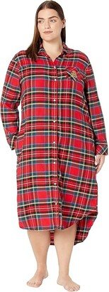 Plus Size Long Sleeve Rounded Collar Ballet Sleepshirt (Red Plaid) Women's Pajama