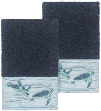 Mia Embellished Hand Towel - Set of 2 - Midnight Blue