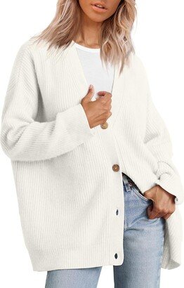 Pisexur Long Sweaters FP Women's Oversized Sweaters Dupes Oversized Sweater Free Classic People Solid Color Long Sleeve Button Down Cardigan Sweater for Women FashionWhite M