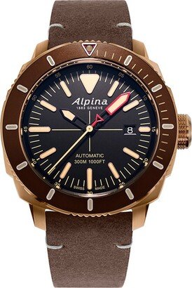 Men's Swiss Automatic Seastrong Diver 300 Brown Leather Strap Watch 44mm