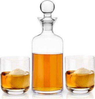 Modern Liquor Decanter & Tumbler Set, Lead Free Crystal With Stopper Pack Of 2 Glasses