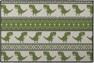 Door Mats: Dino Fair Isle - Green Door Mat, Green