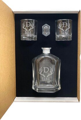 Personalized Whiskey Decanter Set Gift Box, Glasses, Tumbler, Groomsmen Gift, Best Man, Groom, Custom Glassware, Christmas, Vodka, Father