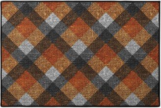 Door Mats: Fall Textured Plaid - Orange And Gray Door Mat, Orange