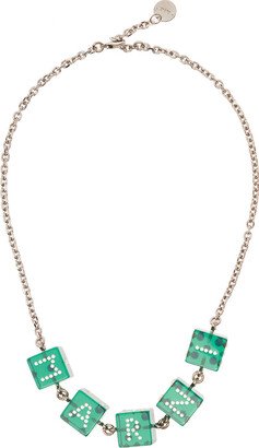 Chain Necklace With Branded Dice-shaped Charms In Green Transparent Resin Woman-AA