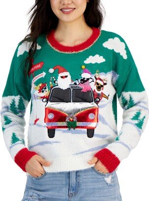 Juniors' Embellished Santa Roadtrip Ugly Christmas Sweater