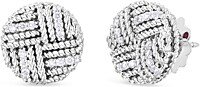 18K White Gold Royal Opera Diamond Woven Look Circle Stud Earrings