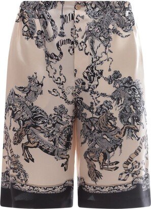 Button Detailed Graphic Printed Shorts