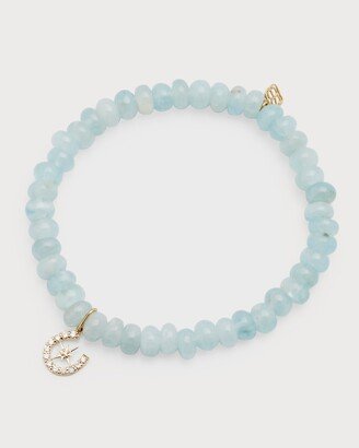 Diamond Starburst Horseshoe Charm on Aquamarine Bracelet