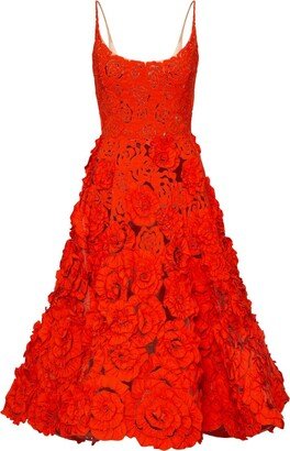 Rosette Embroidered Midi Dress