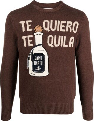 Slogan-Intarsia Fine-Knit Jumper