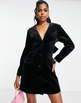 velvet blazer dress with tie back detail in black