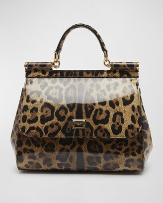 Sicily Large Leopard-Print Top-Handle Bag