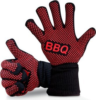 Extreme Heat Resistant Grill Gloves - 14'' Food Grade Kitchen Oven Mitts, Silicone Non-Slip Cooking Gloves for Barbecue (Pair)