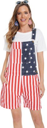 Yuanbang Women's American Flag Overalls Bibs Denim Shorts Jean Rompers Casual Workout Summer Adjustable Strap Jumpsuit(flag