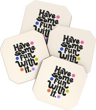 Rhianna Marie Chan Have Some Fun With It Cream Set of 4 Coasters