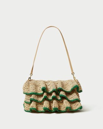 Odette Natural/Green Ruffle Clutch