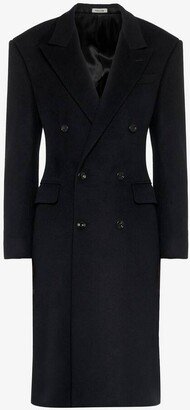 Men's Wide Shoulder Fitted Coat In Black