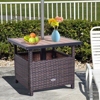 Rattan Wicker Outdoor Accent Table with Umbrella Insert