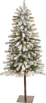 4ft. Flocked Alpine Christmas Artificial Tree with 100 Lights and 260 Bendable Branches