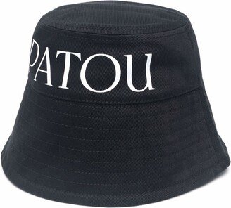 Black Bucket Hat With Wide Brim And Lettering Print In Cotton Woman