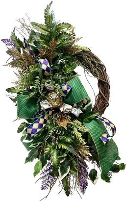 Mardi Gras Floral Wreath For Front Door, Fat Tuesday Wreath, Louisiana Christmas