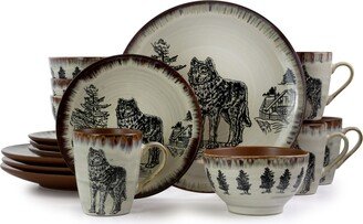 Majestic Wolf 16 Piece Luxurious Stoneware Dinnerware Set