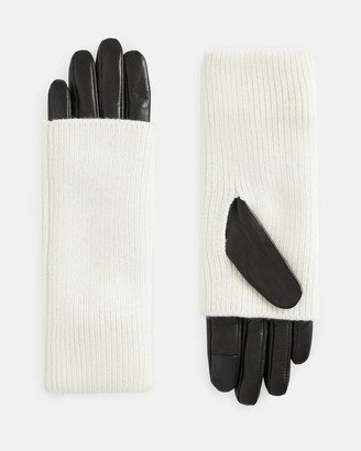 Zoya Knitted Cuff Leather Gloves - Chalk White