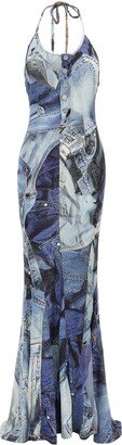 Graphic Printed Halterneck Maxi Dress