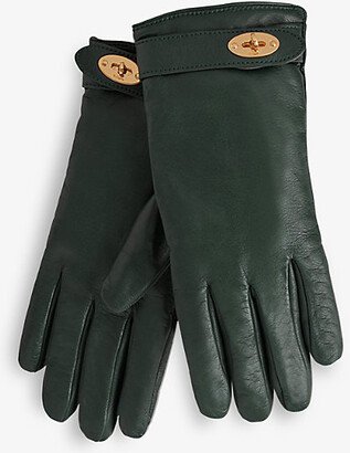 Womens Green Darley Postman's-lock Leather Gloves