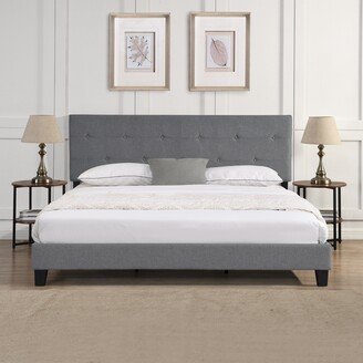 IGEMAN King Size Upholstered Platform Bed Frame, Wood Slat Support &Linen Fabric