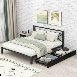 Metal Platform Bed with 2 Drawers