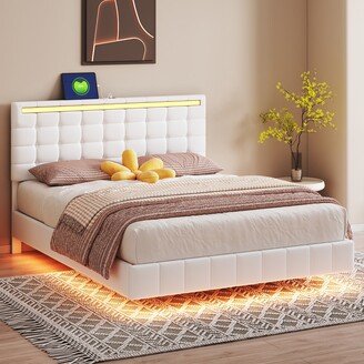 HOMEBAY Floating Bed Frame with LED Lights and USB Charging