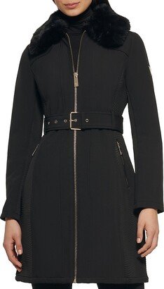 Faux Fur Collar Belted Car Coat