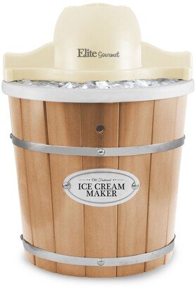 Elite Gourmet 4Qt. Electric Motorized Ice Cream, Gelato, Frozen Yogurt Maker, Pine Wood