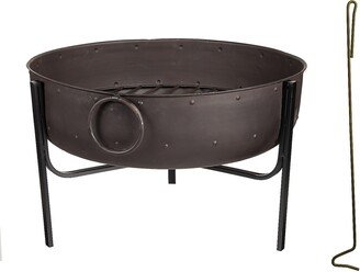 Fire Pit with Iron Loop Handles- 24.5 x 16.5 x 24.5 Inches Outdoor Safe and Weather Resistant with Log Grate and Poker