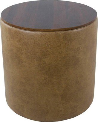 Wood Top Storage Ottoman Light Brown