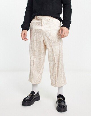 wide leg smart culotte pants with stone snake print