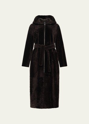 Reversible Shearling Overcoat with Tie Belt