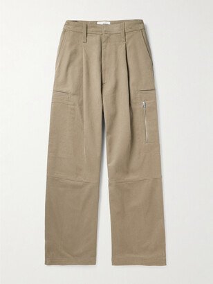 Wide-Leg Pleated Cotton-Twill Cargo Trousers