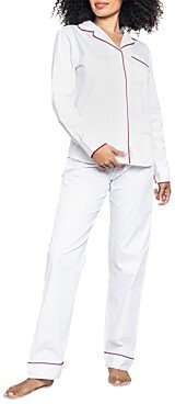 Cotton Classic White Twill Pajama Set With Red Piping