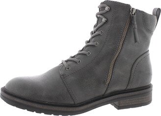 Amysue Womens Faux Leather Heels Combat & Lace-up Boots