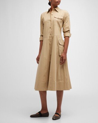 Long-Sleeve Utility Midi Shirtdress