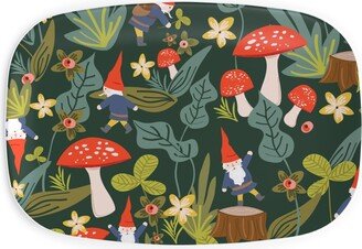 Serving Platters: Woodland Gnomes & Mushrooms - Green Serving Platter, Green