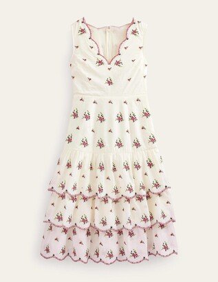 Embroidered Tiered Midi Dress