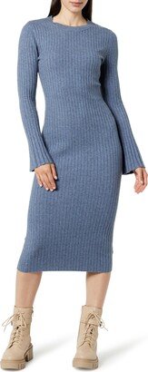 Women's Fernanda Bell Sleeve Ribbed Sweater Dress Dusty Blue