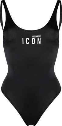 Icon-print open-back swimsuit