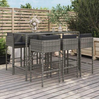 7 Piece Patio Bar Set with Cushions Gray Poly Rattan - 19.7