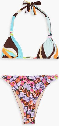 Knotted printed halterneck bikini